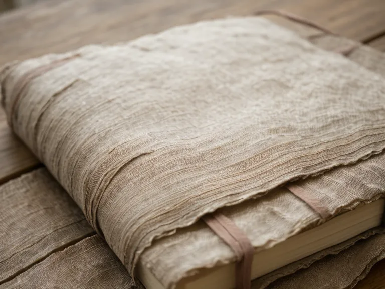 Nahaufnahme eines handgeschriebenen Journals neben einer alten Kinderzeichnung auf einem Holztisch.